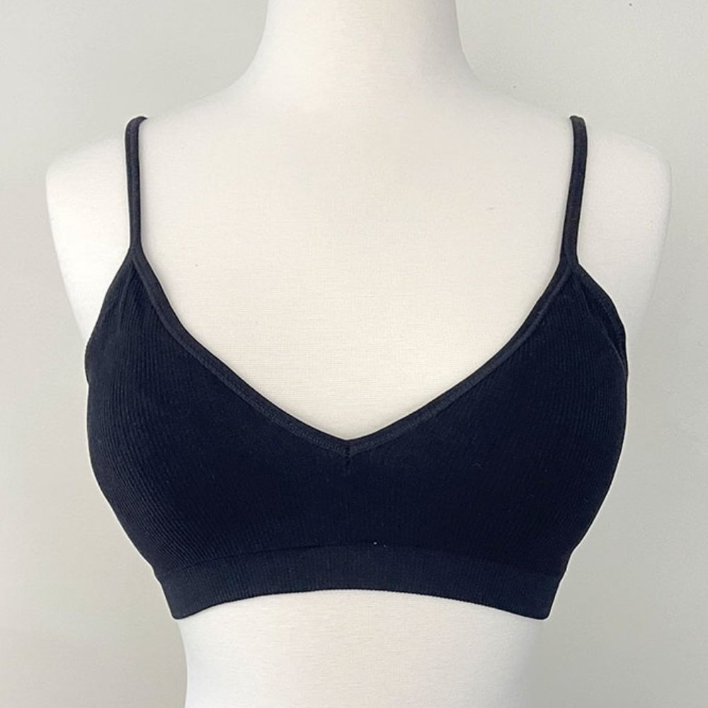 Anemone Women Ribbed Basic Seamless Wireless Adjustable Bralette Bra Crop Top